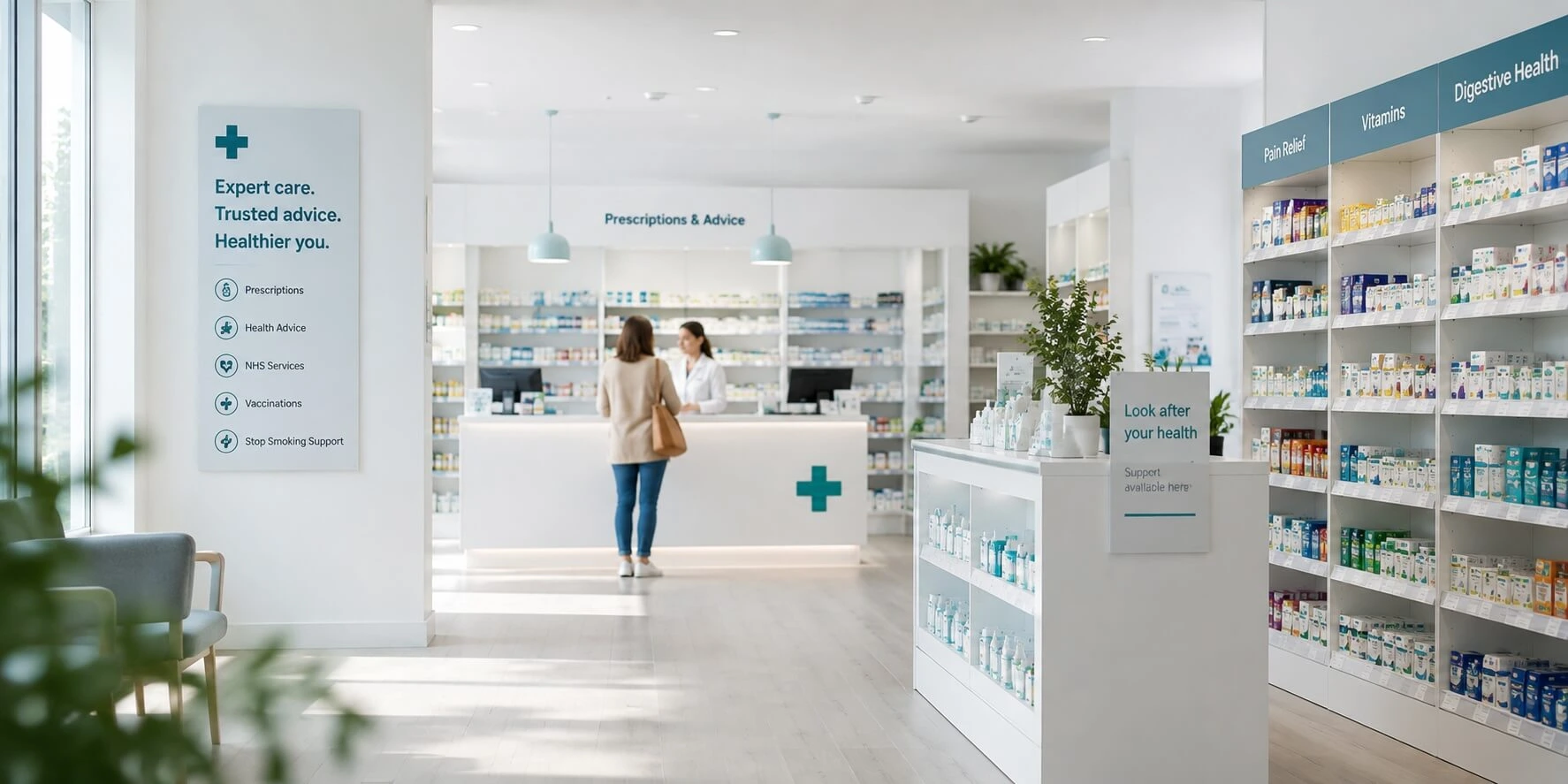 A modern community pharmacy interior